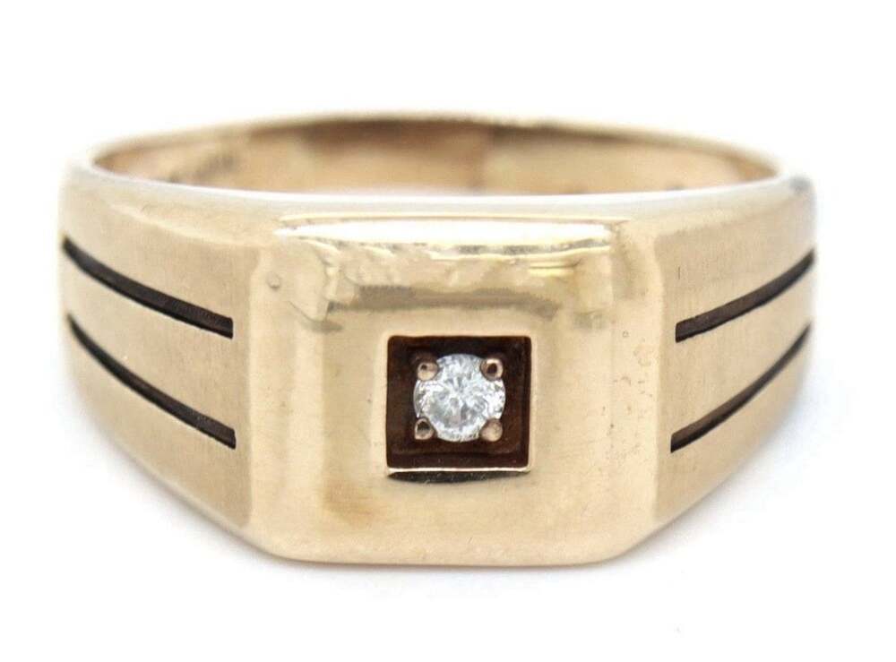 Vintage 10k Yellow Gold Mans Ring Natural Center Diamond Size 12.5 6.2 Grams